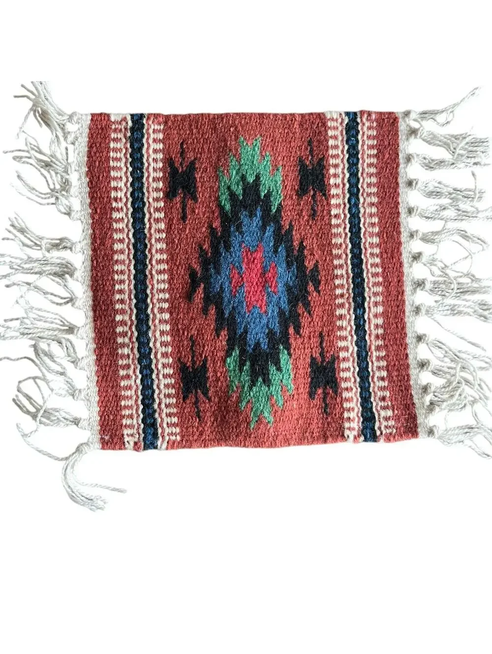 El Paso Blanket Company Woven Table Rug Fringe 90% Wool 15” X 10.5”